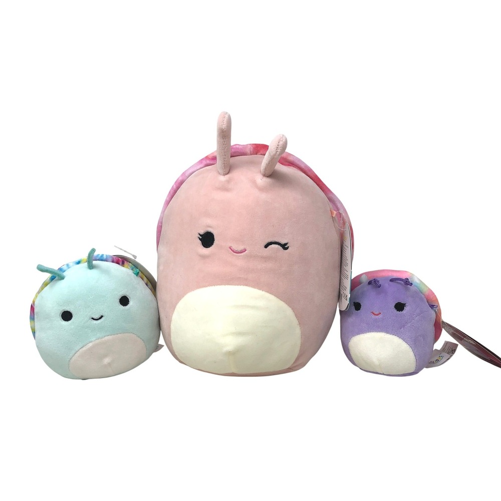 Squishmallows Silvina Michiel Swerl Snail Plush Bundle Pink Blue Purple Tie‎ Dye
